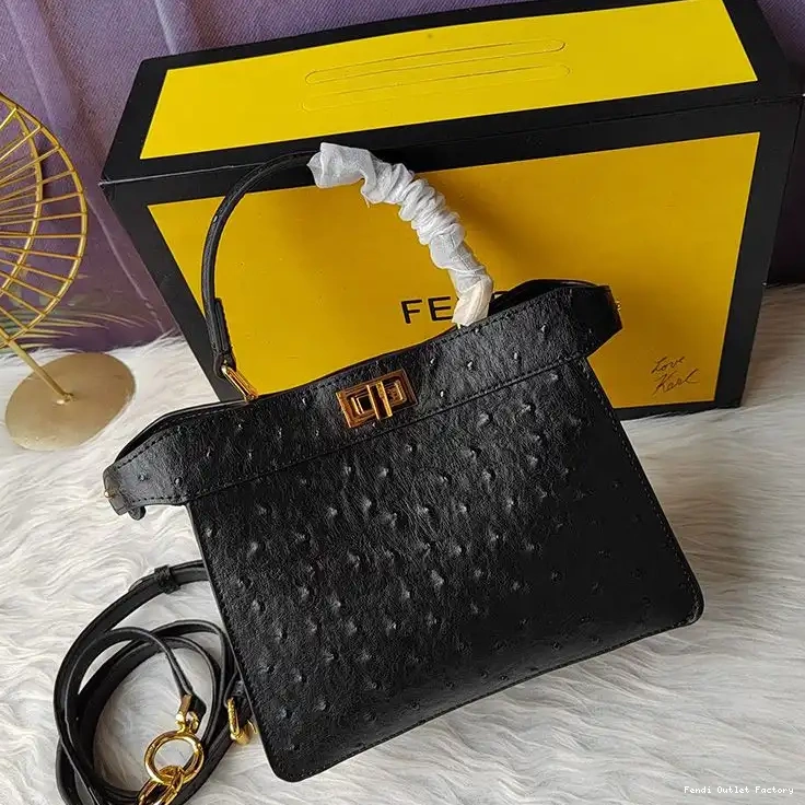Affordable HOT Peekaboo Black Petite Leather Ostrich Fendi ISeeU In Bag 0613